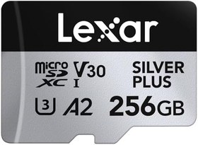 Resim Lexar Silver Plus Micro SD Kart 256 GB, 205 MB/s'ye kadar Okuma Hızı, 150 MB/s Yazma Hızı, SD Adaptörlü Hafıza Kartı Micro SD, UHS-I, A2, U3, V30, Sınıf 10, 4K UHD microSDXC 