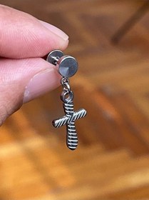 Resim 316 Cerrahi Çelik Sallantılı Haç Model Piercing Sarı 