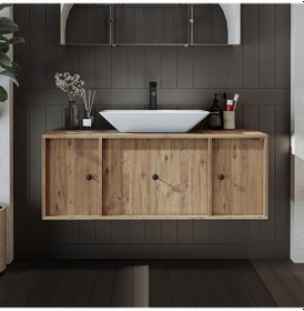 Resim Gusto Ayaksız Lavabolu Mdf 120 Cm Çekmeceli Banyo Dolabı Atlantik Atlantik Çam 