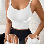 Resim Yoga ve koşu için uygun, yüksek elastikiyetli, takılabilir yastık, dikişsiz, sırtı açık, dantelli, tek renkli, spor sütyeni, tank üstü. 