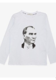 Resim Breeze Çocuk Atatürk Baskılı İnce Uzun Kollu Pamuklu Tshirt-14696 Beyaz 