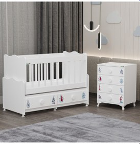 Resim Elegant Mdf Çıtalı Beşik + Şifonyer - Denizci Beyaz 