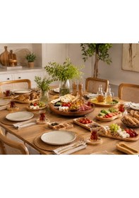Resim Mien Akasya Sunum Servis Tepsisi 40x8,5 Cm Ayaklı Doğal Ahşap Dekoratif Sunumluk Kahverengi 