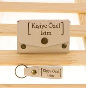 Resim Miaju Isme Özel Yüksek Kalite Deri Bozuk Para Çantası Ve Anahtarlık Seti, Kişiselleştirilmiş Aksesuar 