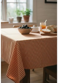 Resim 170x170 Cm Pötikare Kareli Sofra Bezi Masa Örtüsü, Piknik Örtüsü, Çok Amaçlı Şık Ve Dayanıklı Örtü Turuncu 