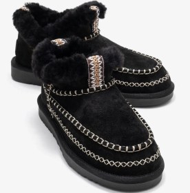 Resim Darel Siyah Süet Hakiki Deri Dikişli Kürklü Kadın Kısa Bot Siyah Süet 