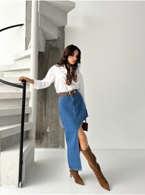 Resim KENE JEANS KADIN YAN ASİMETRİK KESİM KOT ETEK 