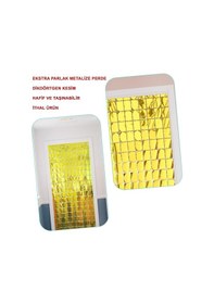 Resim Go İthalat Ekstra Metalize Altın Renk Disko Dikdörtgen Kesim Kapı Perdesi Dekorasyon 1x2 Metre 0 - 99 