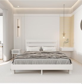 Resim Natura New Model Beyaz Renk Çam Ahşap Karyola Ve İki Komodin Set-196 160 x 200 CM 