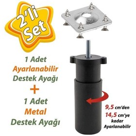 Resim Destek Ayağı 9,5-14,5 Cm Siyah Ve Metal Düz Ayak Tabanı M8 Civatalı İnce Diş Mobilya Kanepe Baza Koltuk Seti 