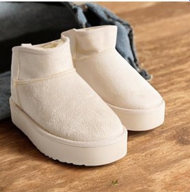 Resim 290a Günlük Kadın Bot Süet İçi Kürklü Yüksek Kalın Taban Kışlık Bot & Bootie Kalın Taban Bej 