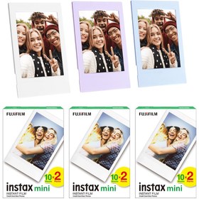 Resim Instax mini 60'lı Film Lila Mavi ve Beyaz 3 Fotoğraf Çerçevesi 