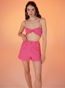 Resim HOLLY LOLLY Koton Kumaş Şeffaf Rise Zincir Detaylı Bluz Pembe 