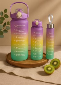 Resim QUİCKPREP PAPATYALI Motivasyonel 3 lü Set Su Matarası 2 lt+900 ml+500 ml Tritan Spor Salonu Suluk 