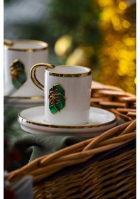 Resim Acar Rennes Yılbaşı 2 Kişilik Yeşil Hediye Kutu Kahve Fincanı Takımı 90 ML 