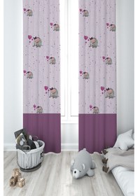 Resim Mekta Home Bebek Ve Çocuk Odası Mor Fil Desenli 2 Kanat Fon Perde 