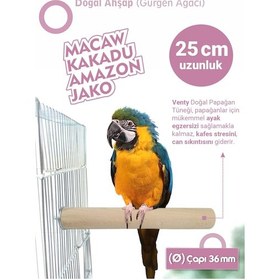 Resim Vixpet Venty Büyük Papağan Tüneği 25 Cm 36 Mm / Doğal Ahşap Kuş Tüneği 