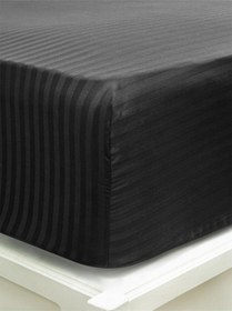 Resim %100 Pamuk Saten Lastikli Çarşaf Takımı Çizgili Çift Kişilik 