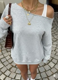 Resim Afri Kadın Gri Oversize Sweatshirt Sokak Stili, Rahat Kesim Gri Melanj 