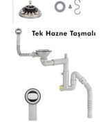 Resim HENASURFACE Granit Evye 1 Hazneli Taşmalı Sifon Takımı Pirinç Vidalı Büyük Kafa 