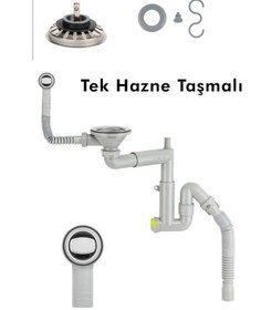 Resim HENASURFACE Granit Evye 1 Hazneli Taşmalı Sifon Takımı Pirinç Vidalı Büyük Kafa 