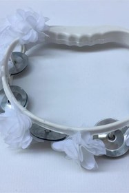 Resim Limelia Beyaz Çiçeklerle Süslenmiş Nedime Tefi Düğün Ve Kına Için Plastik Tef 10 Adet 