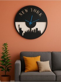 Resim Mavi Zeminli Kavisli Rakamlı Duvar Saati Enerjik Ve Yaratıcı Dekor Çok Renkli 