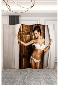 Resim İç Çamaşırlı Kadın Tek Taraf Baskılı 6 Kanat Paravan 000032 