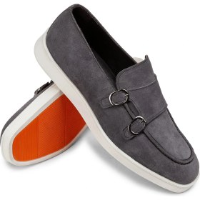 Resim Deery Süet Gri Çift Tokalı Erkek Loafer Ayakkabı - 01966Mgrıc01 