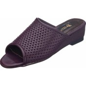 Resim Costo Shoes 41-42-43-44 Numaralarda N1397 Mürdüm Kuzu Derisi Astarsız Hafif Dolgu Taban Büyük Numara Kadın Terlik 