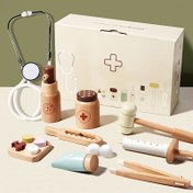 Resim Çeşitli ahşap doktor simülasyon oyuncakları ile çocuklar için 1 set yapay doktor oyuncağı - Aile rol oyunu öğrenme yeteneğini geliştirir, doğum günü ve Paskalya için kariyer planlaması 