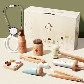 Resim Çeşitli ahşap doktor simülasyon oyuncakları ile çocuklar için 1 set yapay doktor oyuncağı - Aile rol oyunu öğrenme yeteneğini geliştirir, doğum günü ve Paskalya için kariyer planlaması 