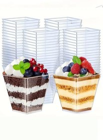 Resim Shop a Way Beysüs Kübik Prizma Kase Mika Plastik Şeffaf Kapaklı Sunum Kabı 24 lü 240 CC 