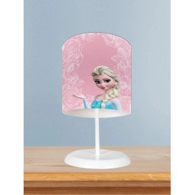Resim Bebek ve Çocuk Odası Motifli Elsa Desenli Pembe Abajur 