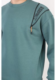 Resim Fermuarlı Respect Baskılı Siyah Erkek Çocuk Sweatshirt-90844 Yeşil 