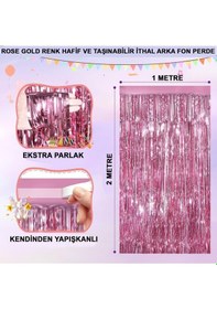 Resim Rose Gold Renk Ekstra Metalize Parlak Aklı Arka Fon Perde İthal A Kalite 1x2 Metre 