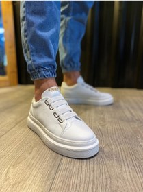 Resim KN Fashion Mp521 Bt Bağcıksız Lastikli 3 Bantlı Ortopedik Yüksek/kalın Taban Erkek Sneaker Beyaz 