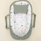 Resim Babynest ve Yastık- Çift Taraflı - Koyu Yeşil Örgü - Kuş 