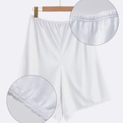 Resim Kadınlar için Bej Dantel Süslemeli Uyku Pantolonu - Büyük Beden Rahat Giyim, Elastik Bel Bandı, Yumuşak Polyester Kumaş ve Zarif Dantel Detayları ile İlkbahar ve Yaz İçin Mükemmel, İç Çamaşırı 