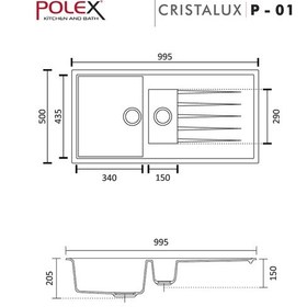 Resim Polex Cristalüx Granit Evye P-01 Toprak 1.5 Gözlü Tezgah Altı Ve Tezgah Üstü Mutfak Evyesi 99x49.5 CM 