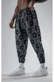 Resim Superbluemexico Unisex Jakar Desenli Pileli Şalvar Pantolon 