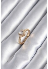 Resim Pirinç Gold Renk Zirkon Taşlı Kalp Charm Model Kadın Yüzük - Tj-byk2959 Antik Gümüş 