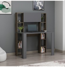 Resim Dekorosso Dekorosso Vital Raflı Dolaplı Çalışma Masası Antrasit-Ceviz Antrasit 