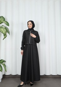 Resim HNT Hayrunnisa Tesettür Ceketli Jile Elbise Tansel Kot Takım Siyah HNT8552 