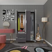Resim Kenzlife gardırop 4 kapaklı kapılı 2 çekmeceli gonca 168*100*42 gri ayaklı gardolap dolap 