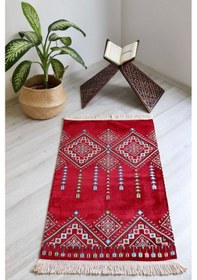 Resim Kilim Desenli Astarlı Lüks Seccade S1020 Krımızı Kırmızı 