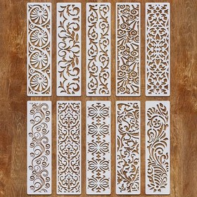 Resim 10 adet Krem Beyaz Plastik Şablonlar DIY El İşleri için, Yeniden Kullanılabilir Çiçek Kenar ve Bitki Tasarımları, Mobilya ve Pasta Süsleme Şablonları, Tuval ve El İşi İçin Uygun 