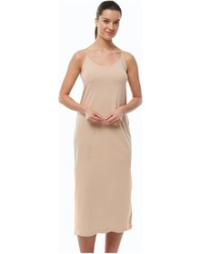 Resim Malabadi Kadın Ten Ayarlanabilir İp Askılı Uzun Geniş Elbise Astarı Modal Kombinezon 1080 Ten 