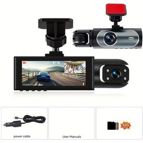 Resim Dashanshop 32g Kartlı 3 16 Çift Lensli Araç Kamerası 1080p Ön 480p İç Görüş Hd Gece Görüşü Geniş Açı Dvr 