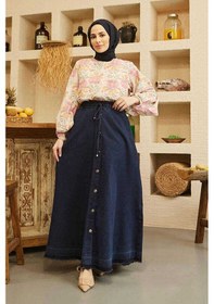 Resim 2215-denim Mevlana Düğmeli Etek Lacivert Lacivert 